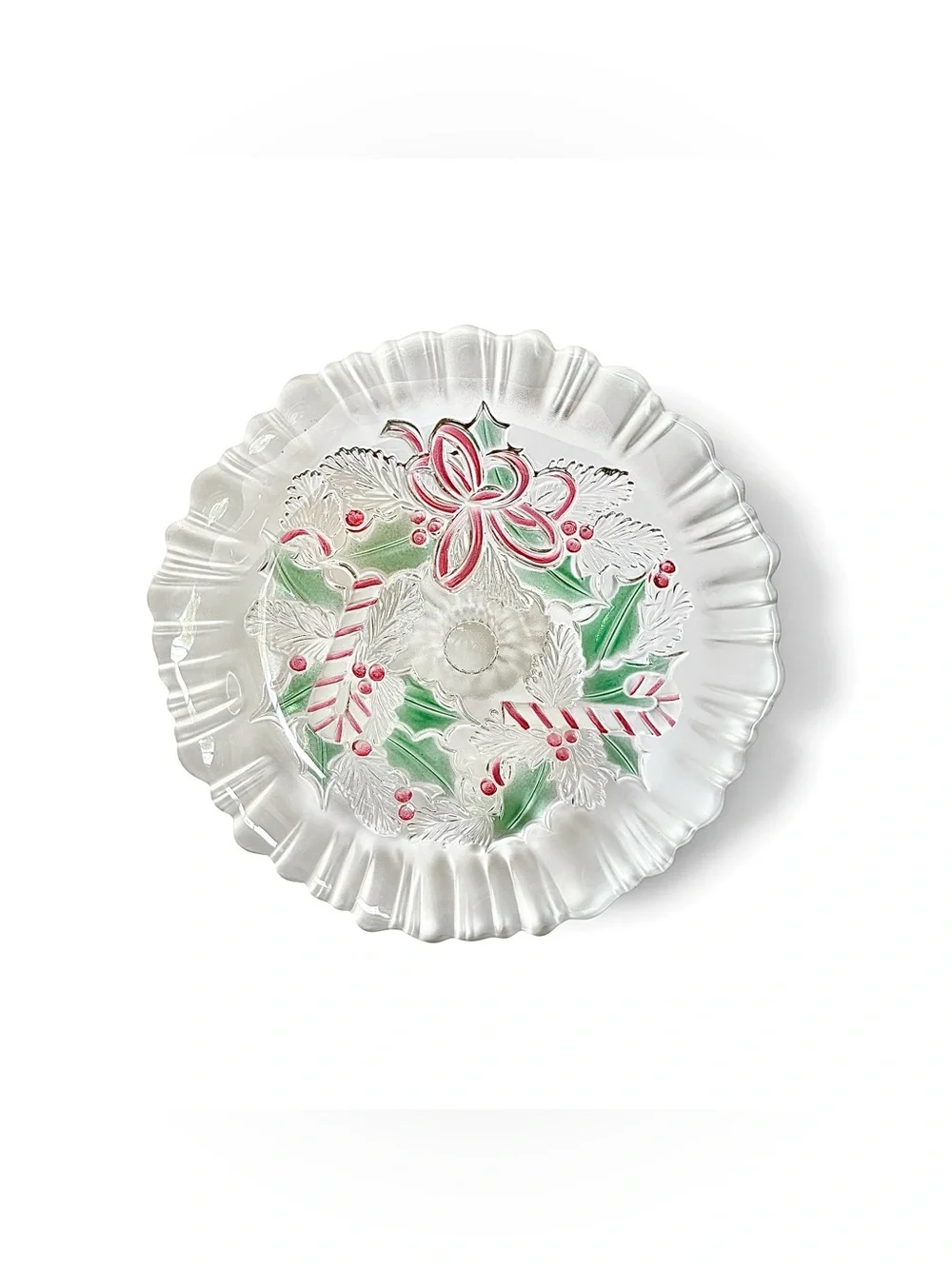 Mikasa Festive Wreath Glass Christmas Pedestal Candy Dish Cake Stand 9”